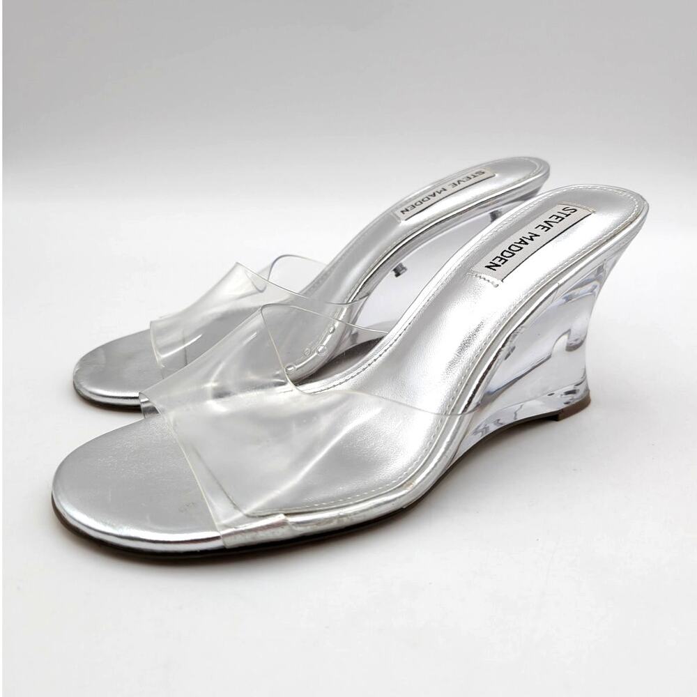 Steve Madden Stormi Wedge Heel Slide Sandals Women's Clear Size US8M EU38.5